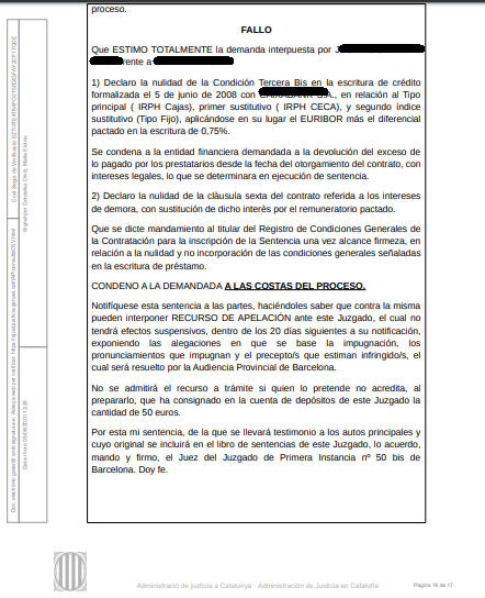 Éxito de Auris en sentencia IRPH